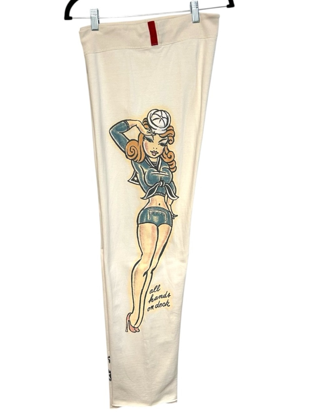 RARE lucky brand L-XL sweatpants naval pin up girl tattoo art vintage wide leg - Picture 7 of 16